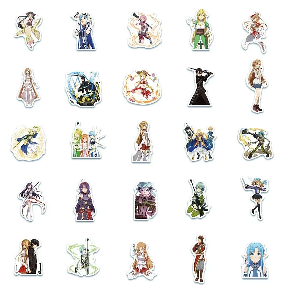 50 sztuk Sword Art Online Cartoon naklejki Anime Graffiti naklejki DIY walizka deskorolka lodówka Notebook naklejki wodoodporne