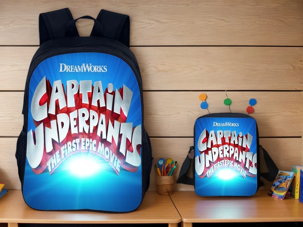 

Elementary Kid Lightweight Rucksack Durable Travel Backpack-Captain Underpants Schoolbag with Shoulder Bag 2Pcs Set