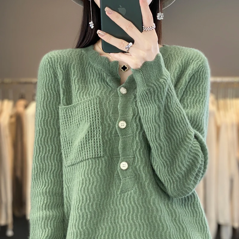 2023 Autumn/Winter New 100% Pure Woolen Sweater Women's Embroidery Slim Knitted Long Sleeve Pullover Korean Fashion Cashmere Top