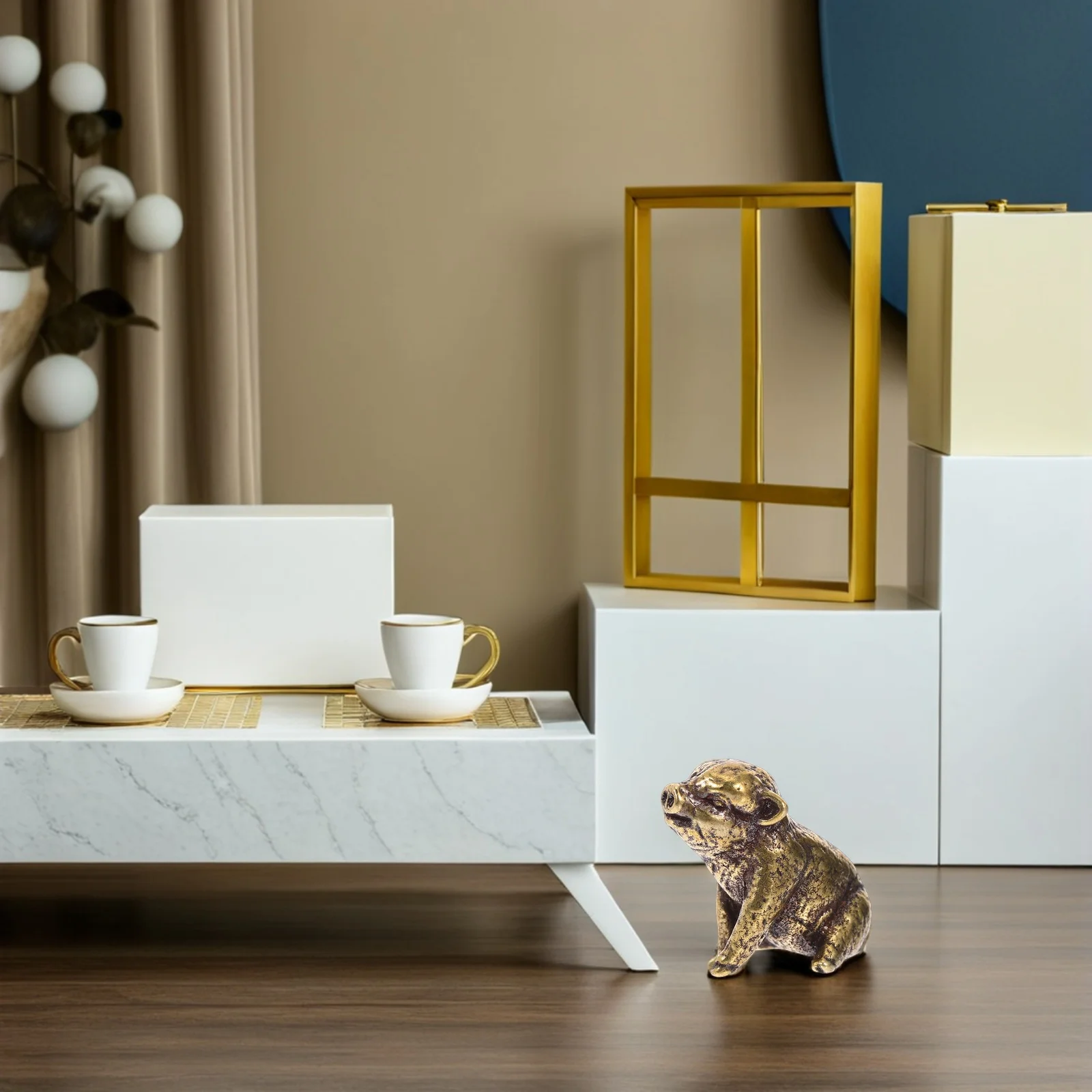 

2Pcs Retro Brass Pig Ornaments Vintage Small Chinese Zodiac Animal Sculptures Miniature Desktop Feng Shui Prosperity Decoration