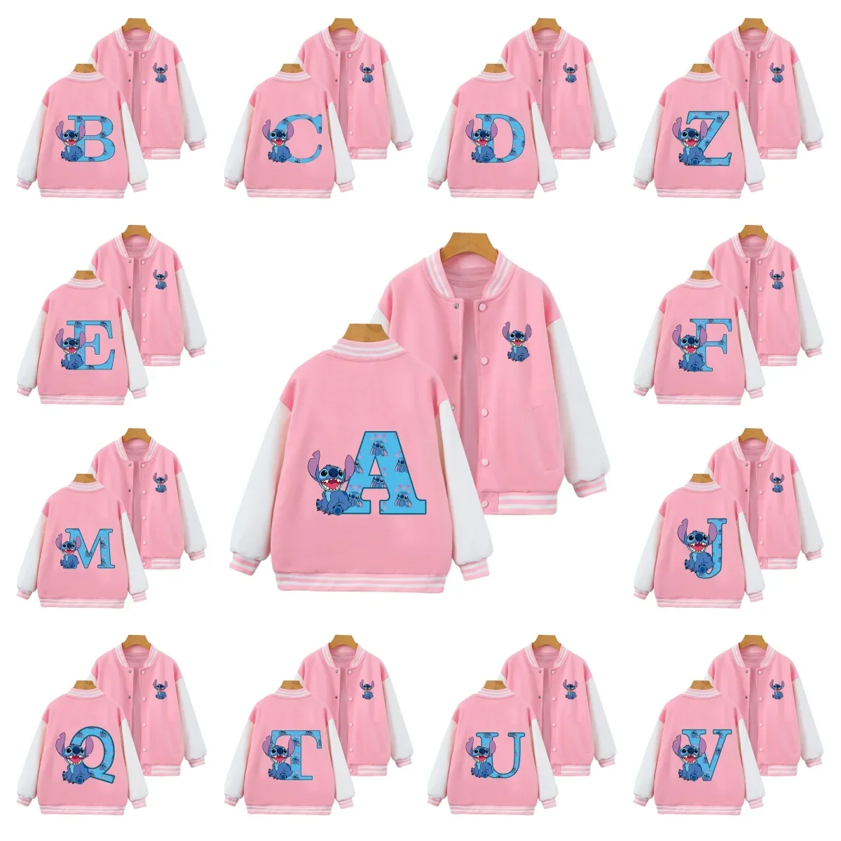 

Kawaii Children Stitch baseball uniform Stitch Letter ABCD Fashion Anime Manga Cartoons Girls Boy Kids Casual outer jacket