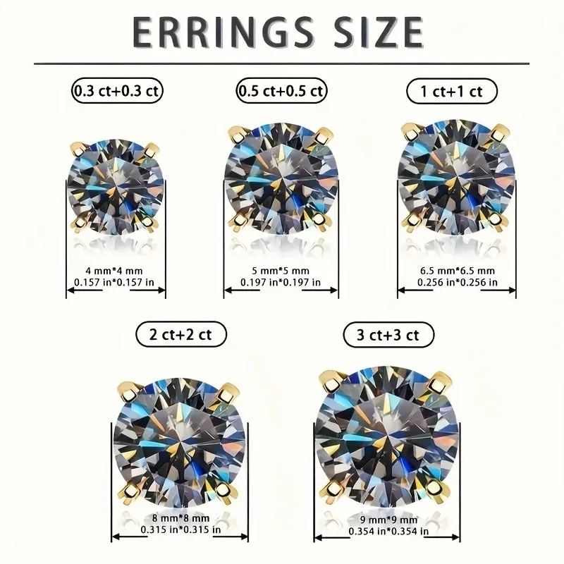 Classic Grey Moissanite Earrings 1/2/3CT for Women Men, Hand-Set with GRA Certificate, Velvet Pouch & Polishing Cloth