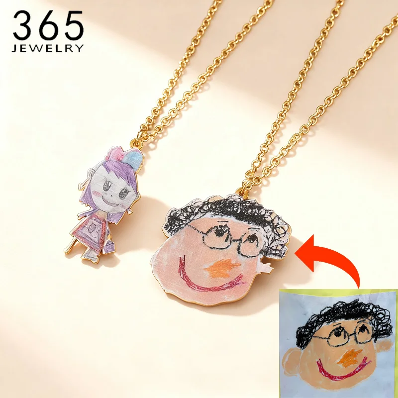 

Новое поступление 365, детское ожерелье с рисунком из нержавеющей стали, детское искусство, персонализированный красочный кулон, ювелирные изделия, подарки на день рождения