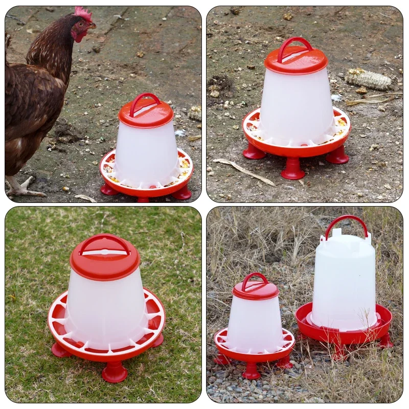 New 1.5kg Chicken Duck Feeder Bucket With Leg  Poultry Food Fountain Chicken Chick Hen Lid Handle Feeding Watering Supplies