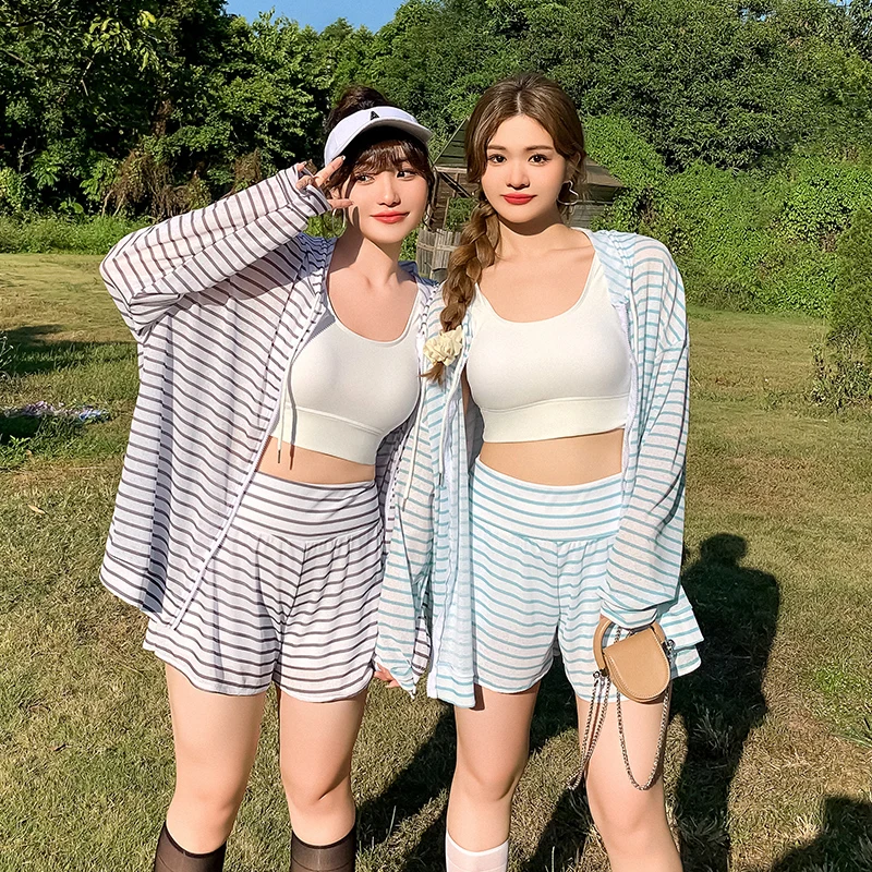 

Комплект бикини больших размеров, женские купальники, купальные костюмы, комплект из 3 предметов, пляжные женские топы, солнцезащитная рубашка с длинными рукавами