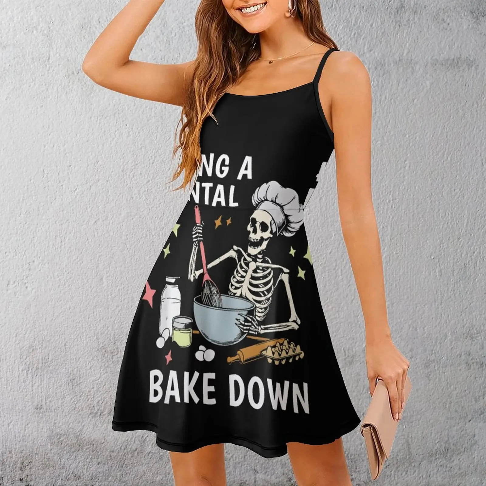 

Сексуальное крутое женское платье на бретельках с рисунком скелета и шеф-повара, женское платье, платье на подтяжках для вечеринок с графическим рисунком