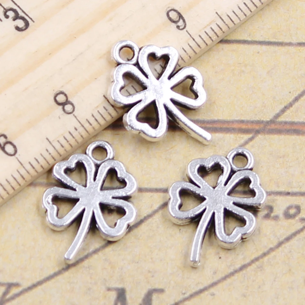 20pcs Charms Lucky Irish Four Leaf Clover 18x12mm Tibetan Silver Color Pendants Antique Jewelry Making DIY Handmade Craft