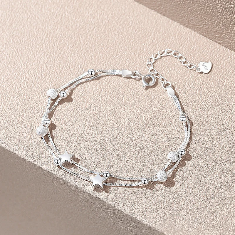 925 Sterling Silver Star Beaded Bracelets For Women Korean Designer Double Layered Adjustable Bracelet Party Exquisite Jewelry