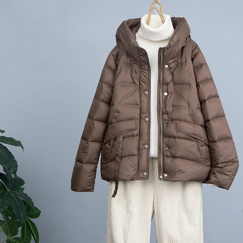 Schinteon Vrouwen 90% Witte Eend Donsjack Met Kap Casual Herfst Winter Warm Uitloper Koreaanse Stijl Hoge Kwaliteit Jas 2024 Nieuwe