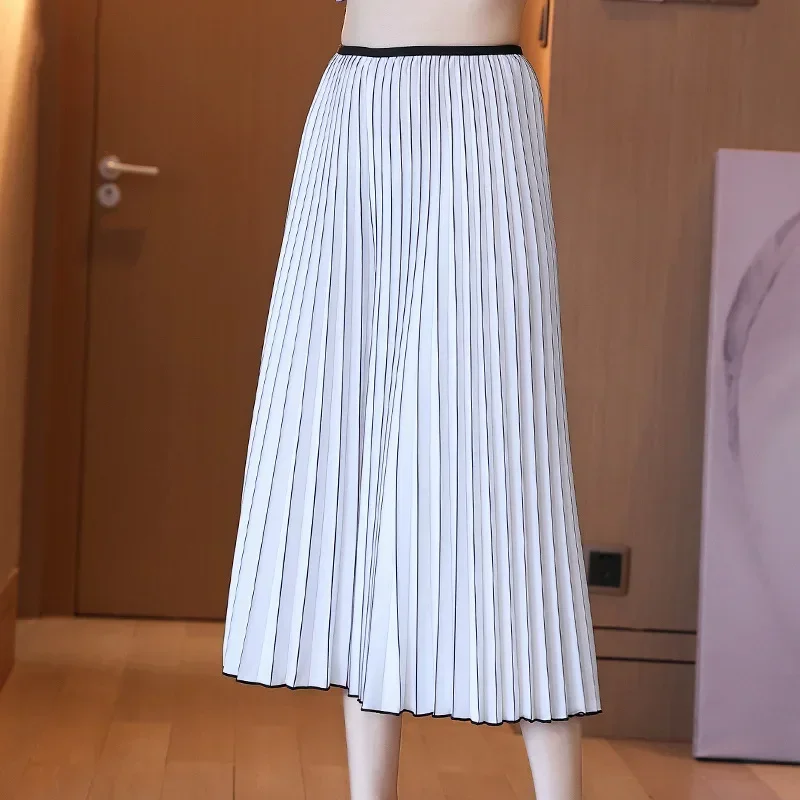 

Miyake Pleated Casual Pants for Women 2023 New Summer Fashion Striped Wide-leg Pants High-waisted Nine-point Pleated Pants Skirt