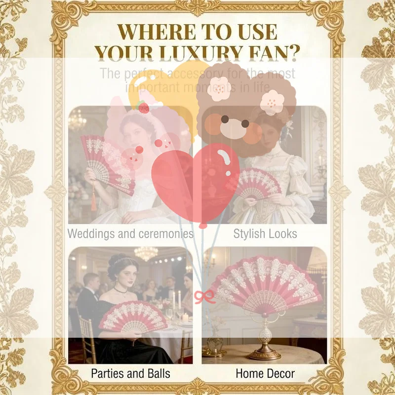 Red Lace Folding Hand Fan Gold Embossed Pattern Elegant Handheld Fan Lightweight Decor Fan For Wedding Party Cosplay Photo Prop