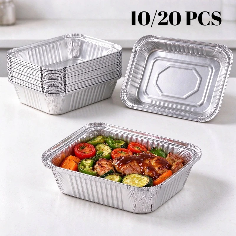 10/20PCS Disposable Aluminum Foil Pans Food Storage Trays Thickened Baking Containers for BBQ Grill Dessert Cooking Kitchen