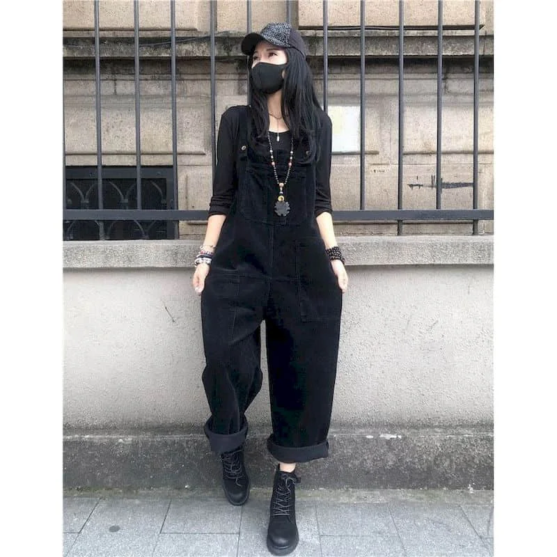 

Corduroy Jumpsuits for Women Solid Workwear Lantern Pants Vintage One Piece Outfit Women Clothes High Street Loose Casual Romper