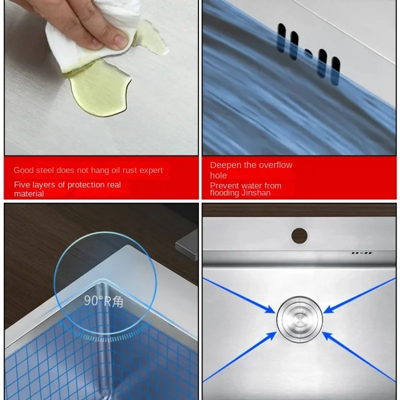 304 Stainless Steel Kitchen Sink Single Basin Bar Above Counter Undermount Installation Washing Basin