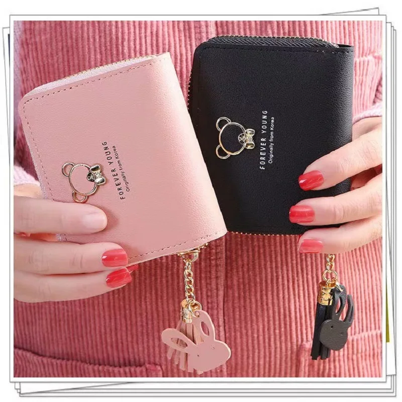 Fashion Women Wallet Korean Version Short Zipper Cartoon Teddy Bear Coin Purse Girls Cute Card Holder Purse Female Wallets 동전지갑