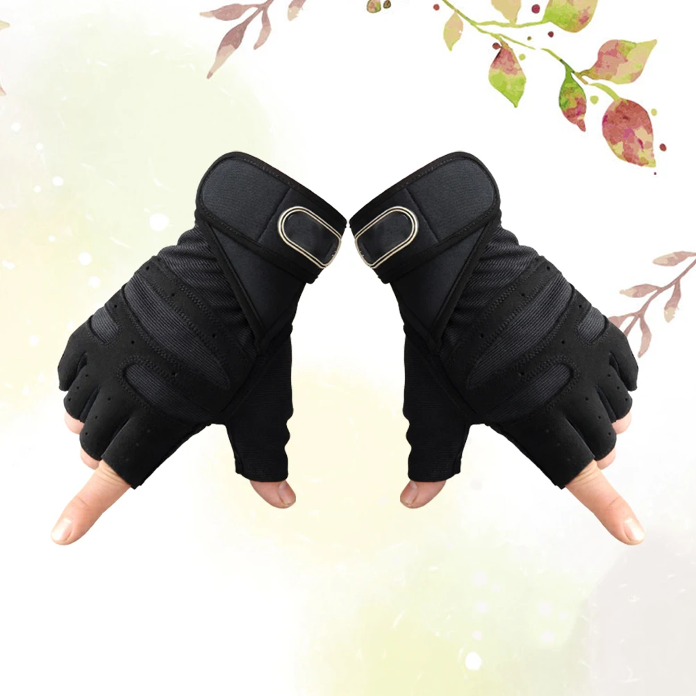 

Half-finger Gloves Exercise Fingerless Black Outdoor Weightlifting Weights Men Workout Shock-absorbing