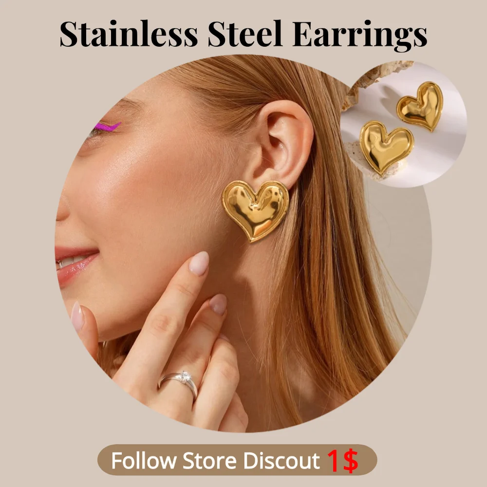 Stainless Steel Heart Earrings Plated 18k Gold Color Non Tarnish Waterproof Trendy Jewelry Earrings For Women Gift