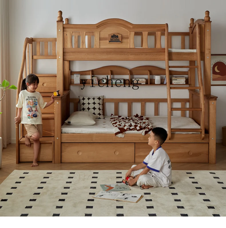 Tqh-cama de madera maciza para niños, ajustable en altura, combinada, superior