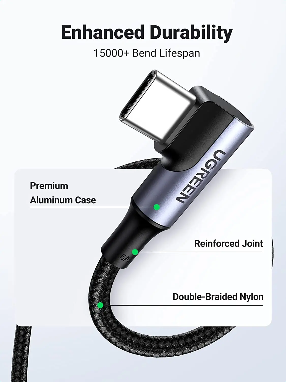 UGREEN 100W PD3.0 Cable USB C Diseño único de 90 grados Cable de carga rápida USB C Cable de carga seguro de entrega de energía máxima de 100W
