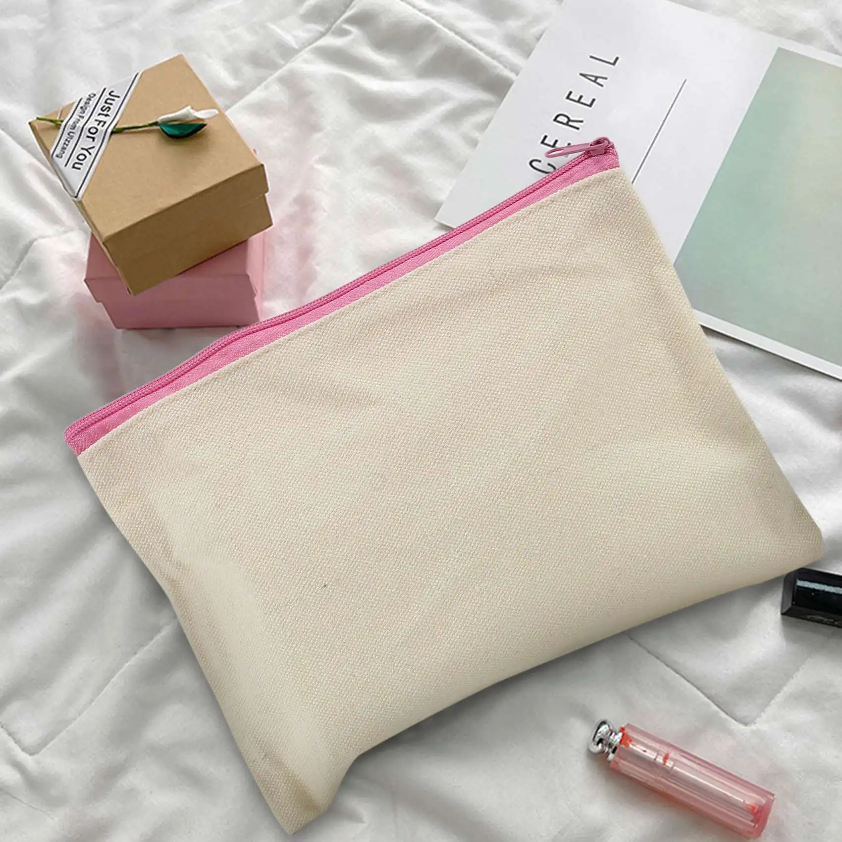Hot kf-18 Pieces Canvas Makeup Bag Multipurpose Cosmetic Bag Travel Toiletry Pouch Pen Coin Bag Blank DIY Bag With Zipper