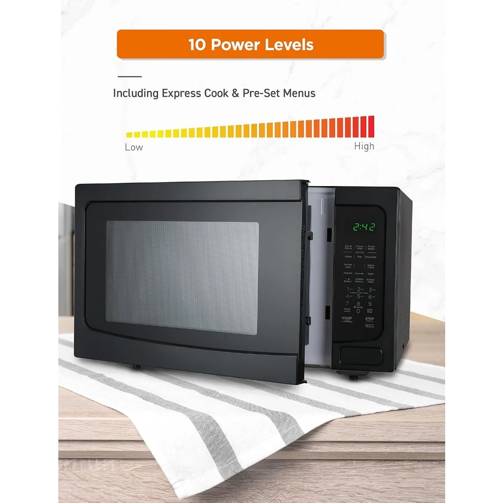 1.6 Cubic Foot Microwave with 10 Power Levels, Push Button Child Safety Lock, 1100 Watt, Countertop Microwave