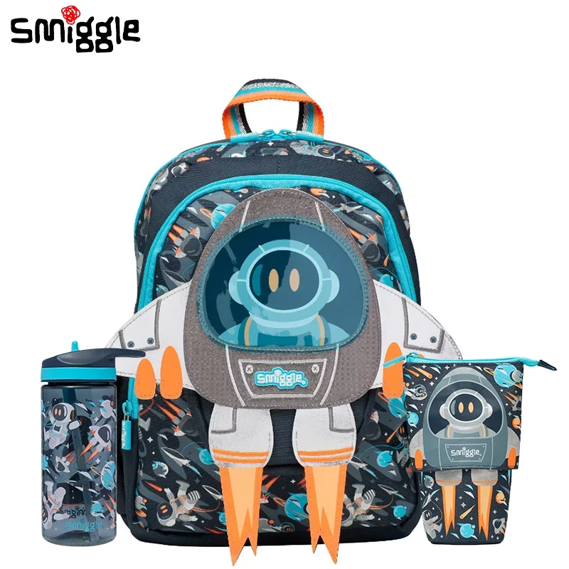 Genuine Australian Smiggle Schoolbag Orange Tail Rocket Backpack Medium Children\'S Backpack Water Cup Retractable Pen Bag