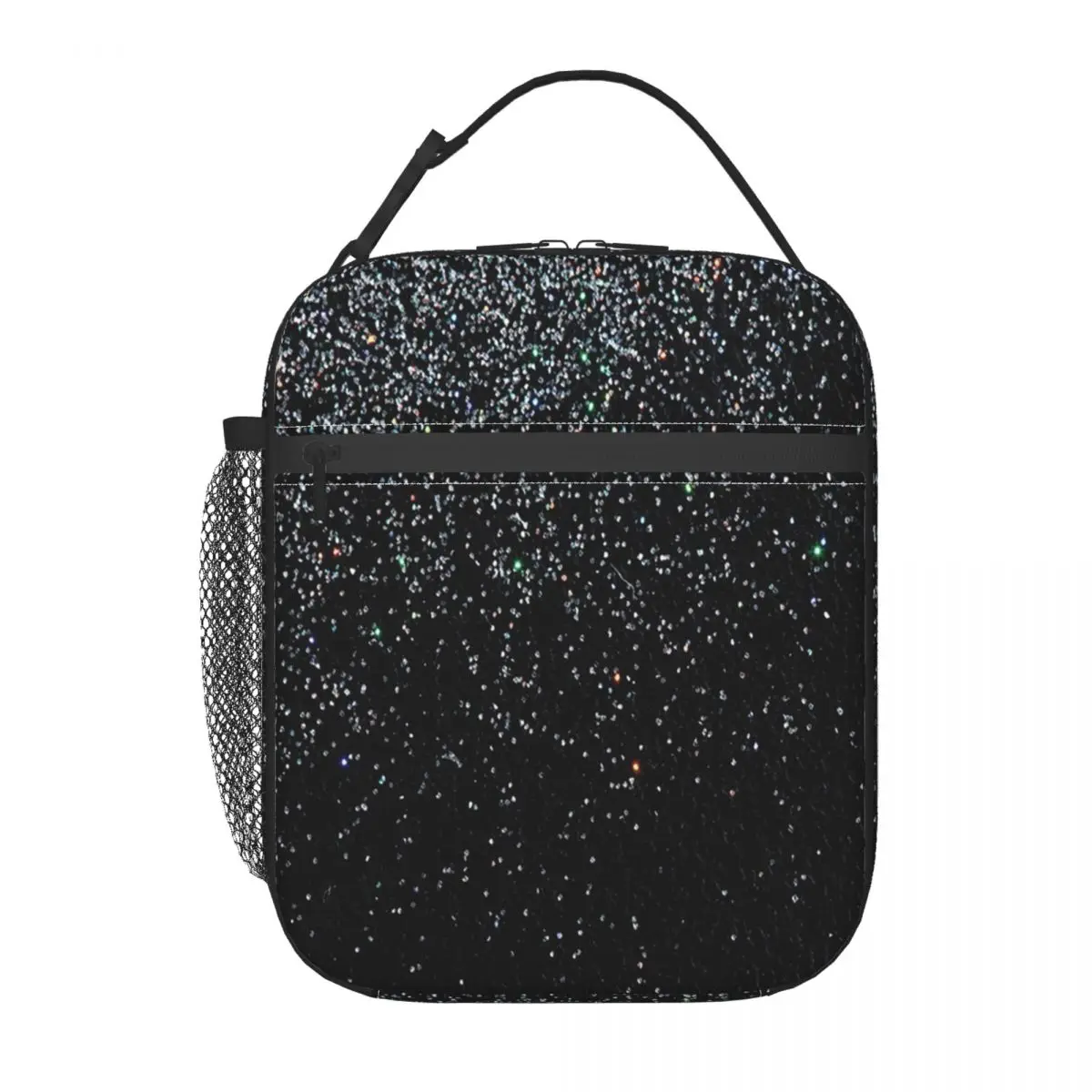 Black Silver Glitter Insulated Lunch Bag for Women Children Portable Food Boxes Thermal Lunch Box Tote