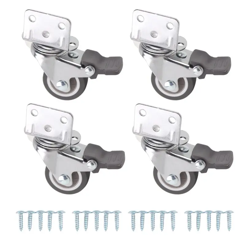 A21I-Side Mount Casters,Casters Set Of 4 With Brake,L-Shape Plate Small Wheels For Furniture,Cabinet Casters