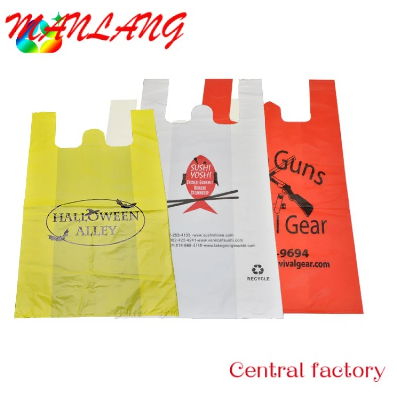 

Custom Customized Logos Print Biodegradable Packaging Plastic Shopping Bag With T-shirt Handle