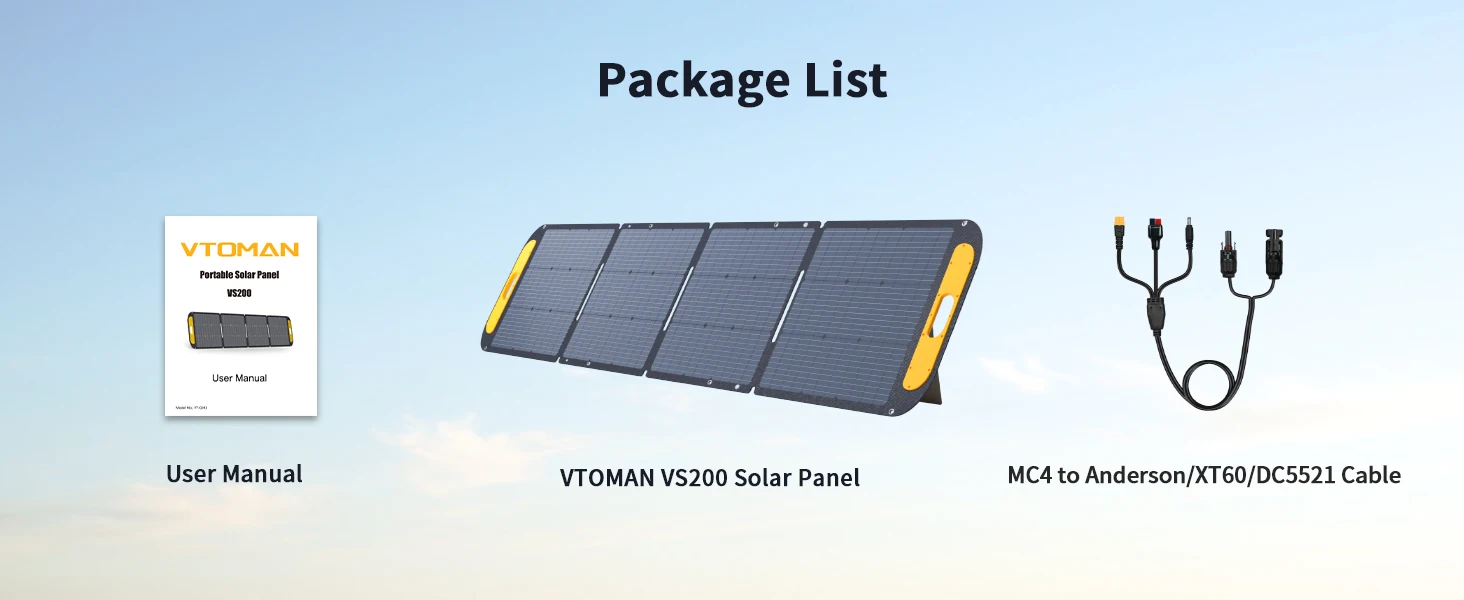 VTOMAN VS200 Rigid Foldable 200W Solar Panel Kit, 19V High Efficiency Portable Solar Charger, Ideal for Travel, Smartphone, Boat, RV, Camping & Outdoor Power Station