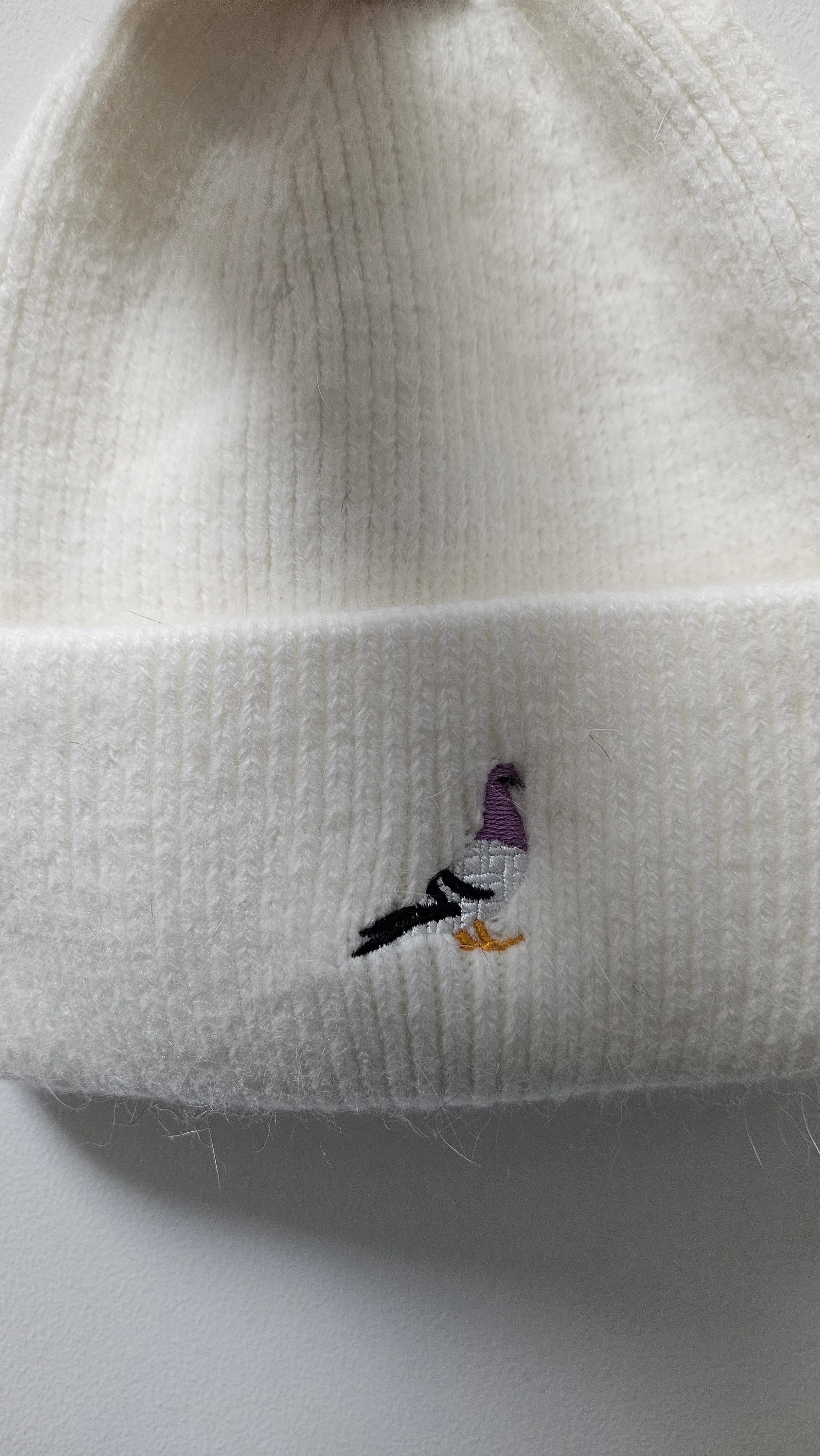 Fashion Embroidery Pigeon Warm Cashmere Wool Angola Rabbit Fur Winter Knitted Beanies Women Cap Female 3 Fold Ski Outdoor Hats