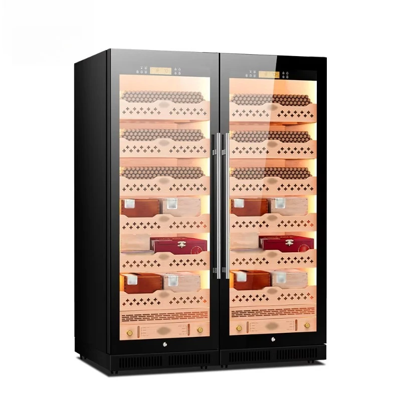 

Customized Multi-function Display Cigar Humidor Cabinet Cigar Cooler Cedar Wood Double Door Cigar Cabinet Refrigerator