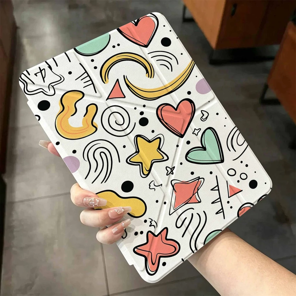 Hot Doodle Hearts Stars For IPad Mini Air Pro 13 12.9 11 10.9 10.5 10.2 9.7 8.3 7.9 inch 5 6 7 8 th Pen Slot Tablet Case