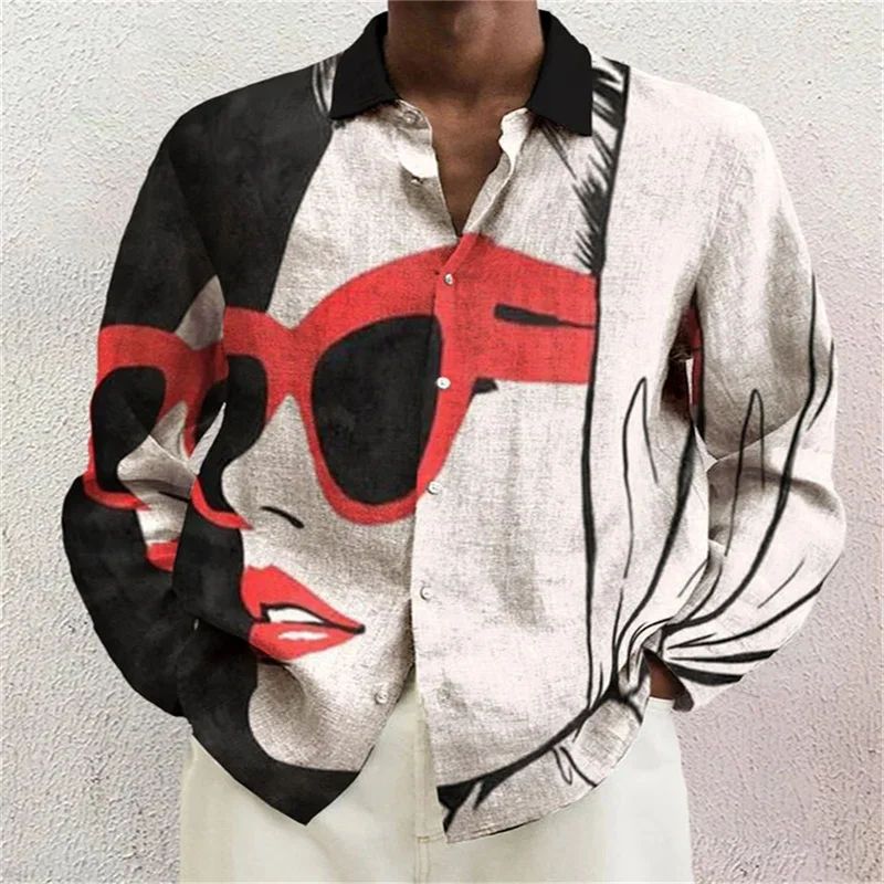 Men's Long Sleeve Shirt 3D Spark Pattern Printed Pattern Flip Button Summer Men's Birthday Fashion Shirt
