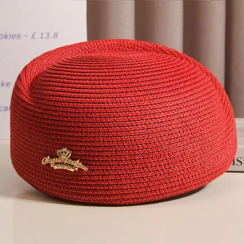 

Wholesale Summer Paper Straw Beret Hat Women Fedora Sun Cap for Ladies Hostess Pillbox Hat Millinery Fascinator Base Hat Elegant