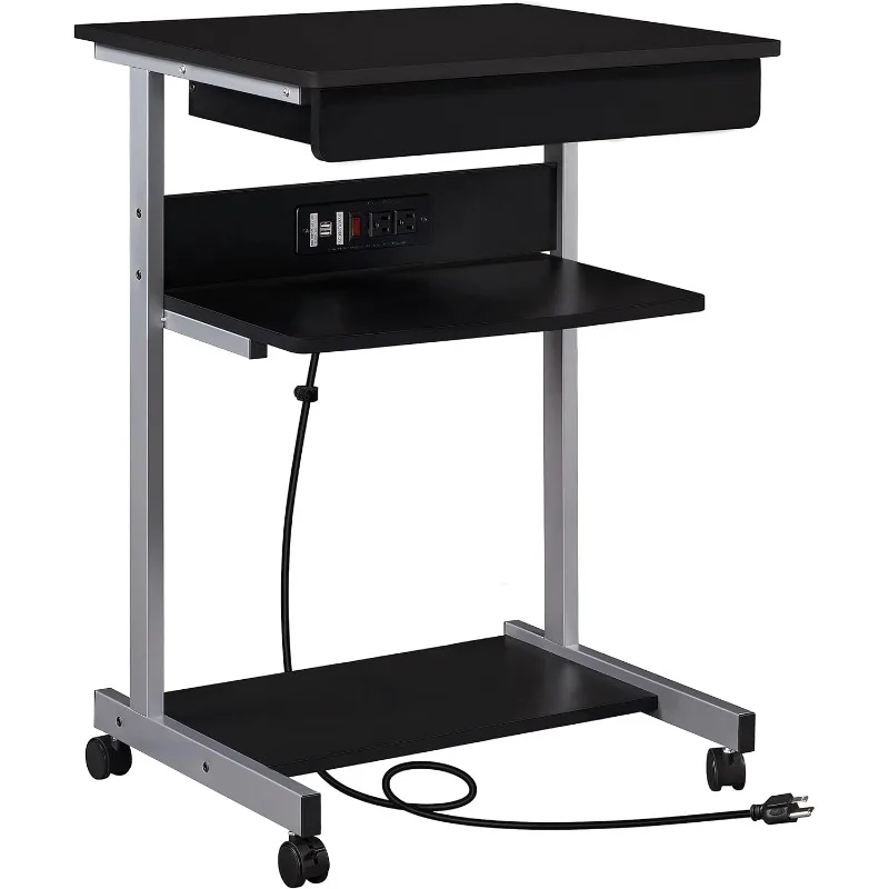 

22 in Laptop Computer Table Home Office Desk with Power Outlet for Small Space, Mobile Compact Corner Workstation