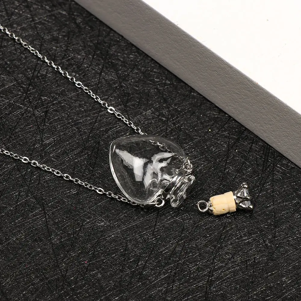 Openable Water Drop Heart Steel Chain Perfume Vial Necklace Wishing Bottle Pendant Essential Oil Diffuser Memorial Jewelry Gifts