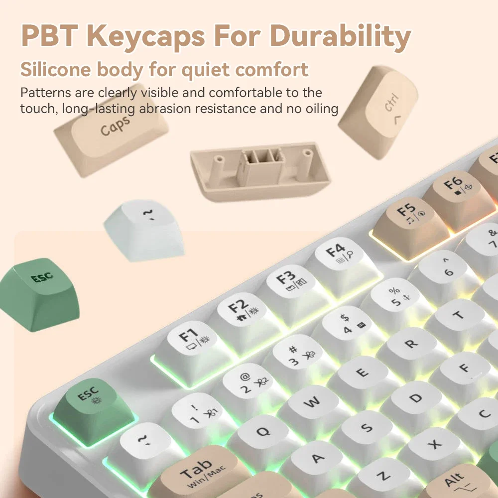 لوحة مفاتيح لاسلكية مع مقبض ومفاتيح الوسائط، 98 مفتاحًا، 3 أوضاع، BT، 2.4G، USB-C، قابلة لإعادة الشحن، غشاء RGB، Win، Mac، Office #5