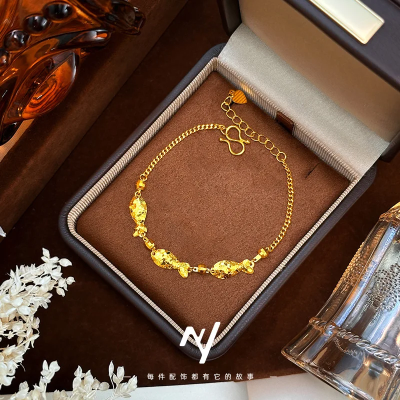 

Новый браслет 2026 года: Легкий люкс, премиум-класс, с эффектом колотого льда, золотой песок, на удачу, Год Рыбы, модные ювелирные украшения