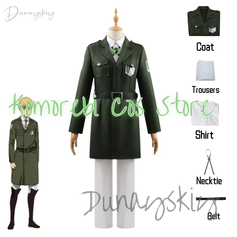 Anime Eren Levi Mikasa Hange Cosplay Costume Scout Regiment Army Green Uniform Embroidery Coat Pants Shirt Belt Outfit