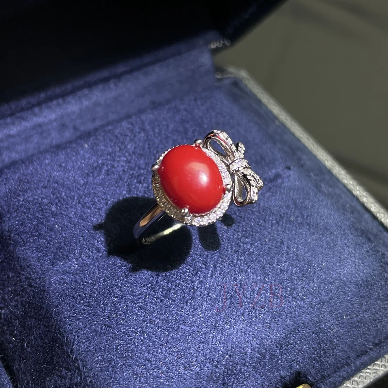 

Elegant coral ring Sterling silver women's fashion gemstone wedding bride engagement gift jewelry