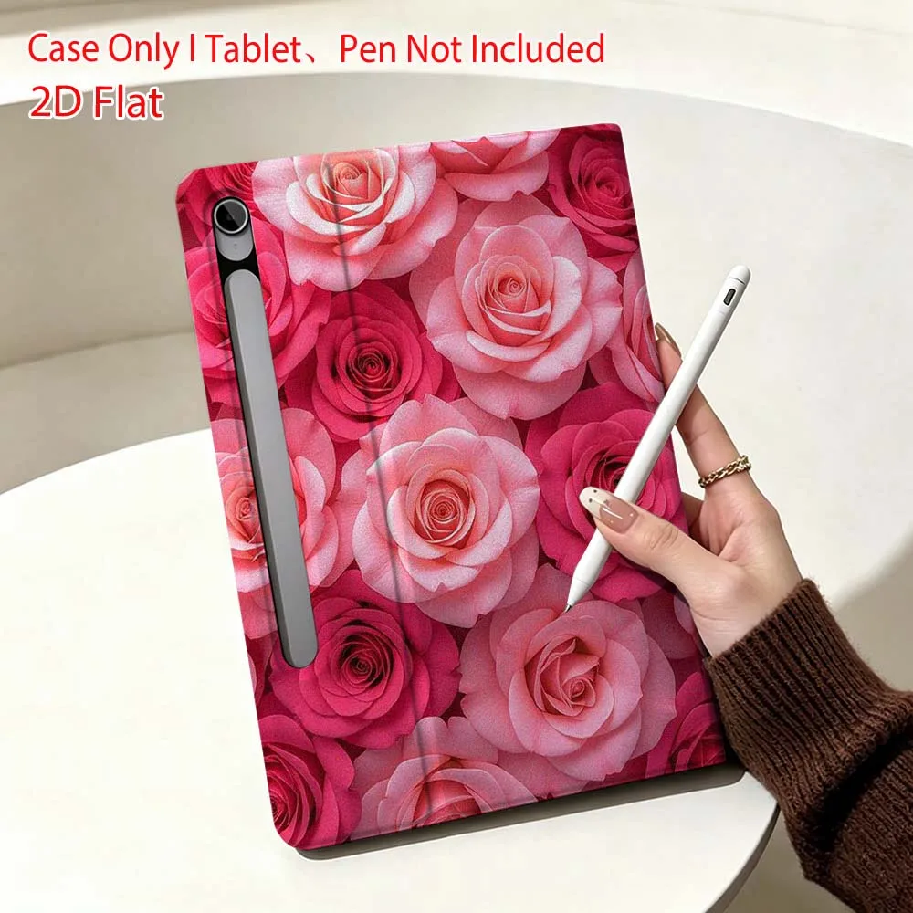 Pink rose pattern Soft For Samsung Galaxy Tab S11 S10 S9 S8 S7 S6 A9 A8 A11 Lite FE Plus Pen Tray Tablet Case 5