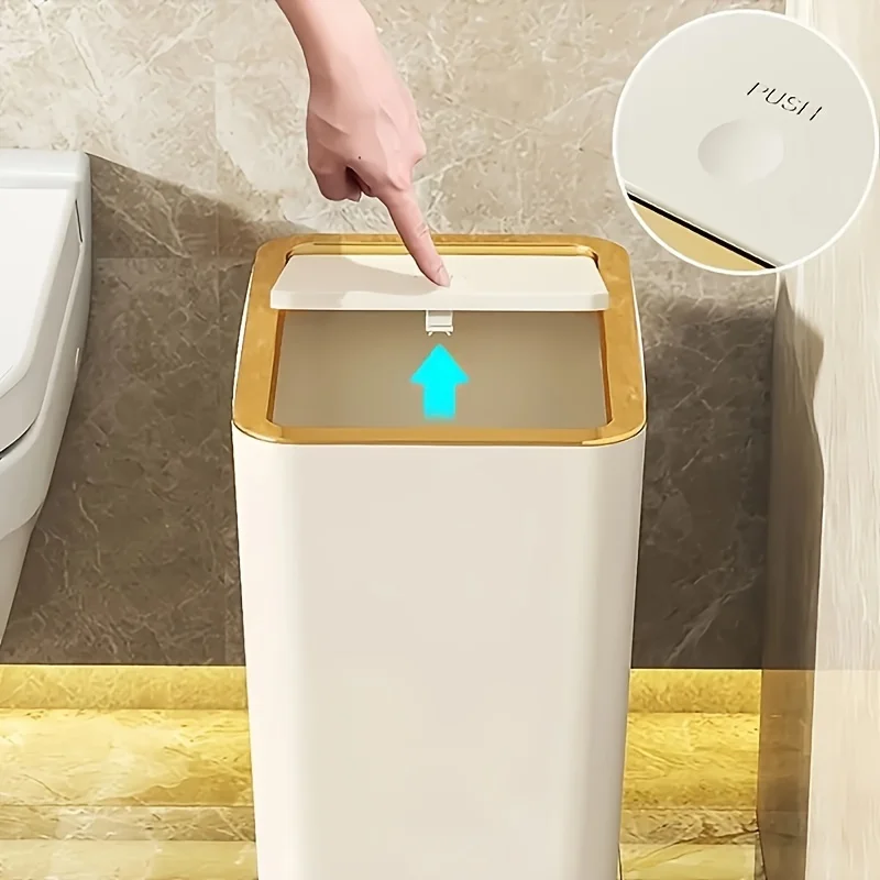 10L Smart Trash Can With One Button Pop Up Lid High Looking Anti Odor Lidded High End Slit Paper Basket For Home Toilets