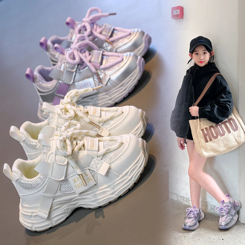 

Children's Sneakers 2025 Summer Fashion New Thick Soled Girls Fashion Causal Sports Shoes Mesh Breathable Versatile Kids Shoes