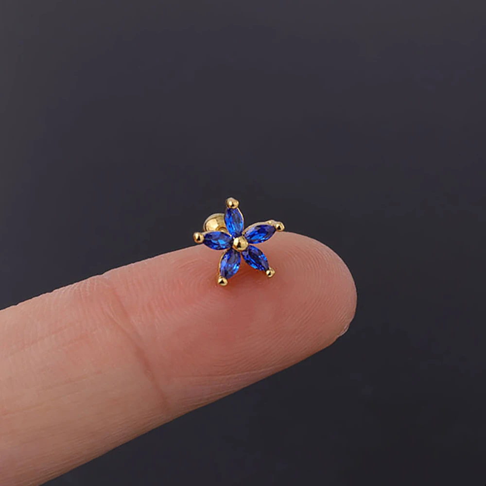 1 Piece 99% Pure Titanium Metal Earring Tanzania Blue Zircon Stud Earrings FOR Women No Easy Fade Allergy Piercing Jewelry GIFT