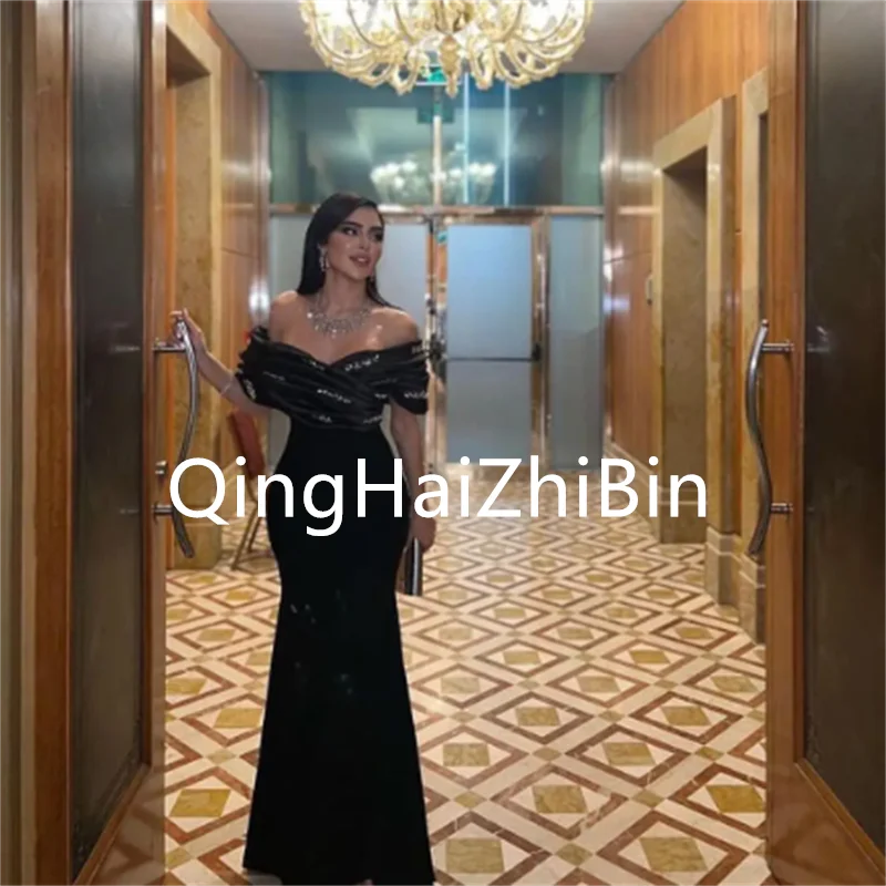 

Off the Shoulder Sweetheart 2023 Evening Gowns Formal Dubai Party Dress Customize Black Mermaid Prom Dress