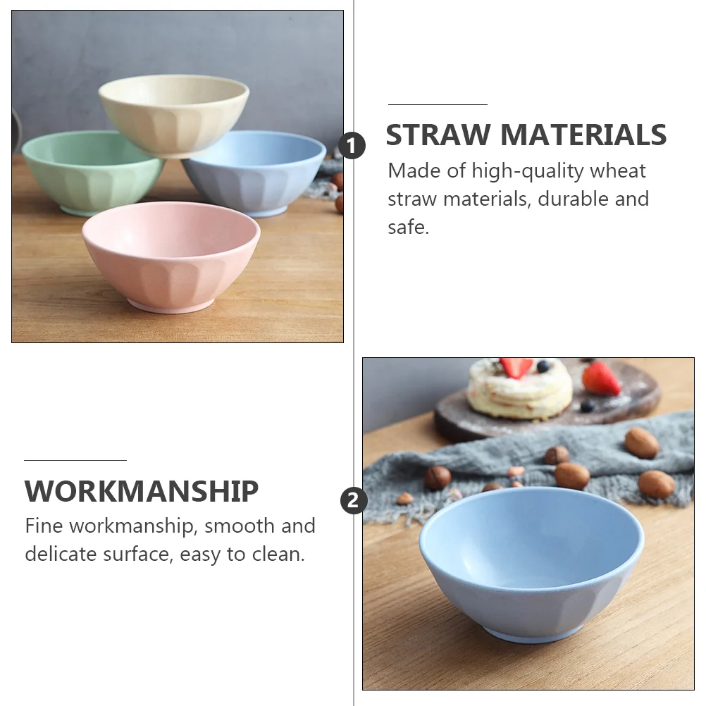 

4 pcs Eco-Friendly Wheat Straw Bowls Multi-Purpose Salad Soup Noodles Rice Lightweight Safe Tableware Set Space-Saving