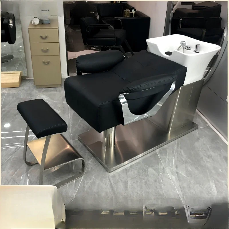 New hair and beauty shop ceramic basin shampoo bed barber tide shop hair salon special stainless steel semi-reclining flush bed