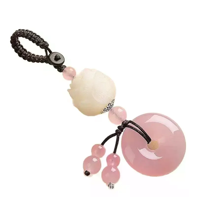 Bodhi Lotus Keychain With Peace Pendant. Unisex Spiritual Enlightenment Gift For Car Or Keys