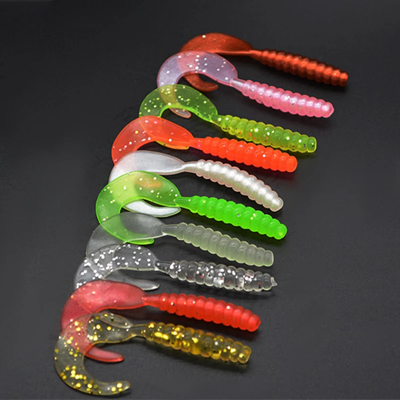 10PCS Jigging Soft Silicone Fishing Lures 3.5cm 5.5cm Shrimp Fishy Smell Wobblers Spiral Tail Artificial Swimbaits Shad Souple